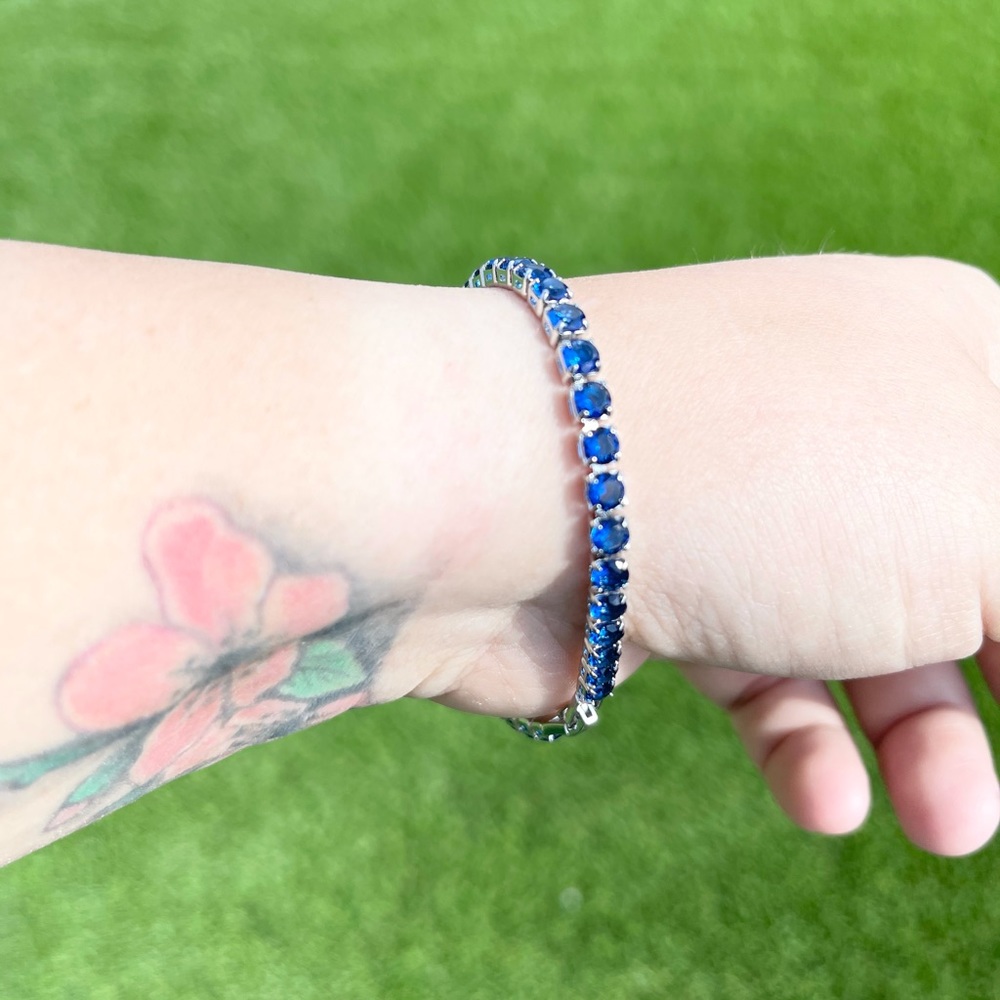 925 Sterling Silver DarkBlue Tennis Bracelet - Picture 3 of 8